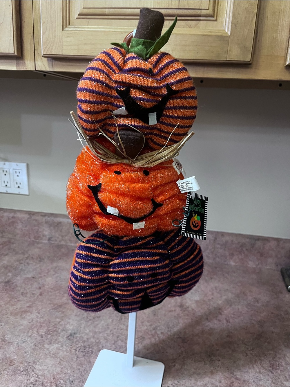 Festive Orange and Black Stacked Pumpkin Table Decor - Seasonal Home Accent